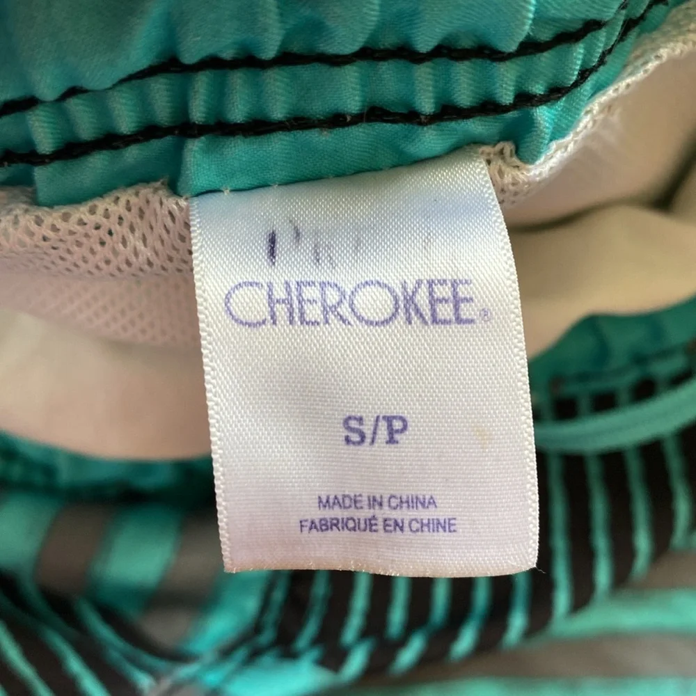 Bundle & Save CHEROKEE Boys Size Small Striped Turquoise & Black Swim‎ Shorts